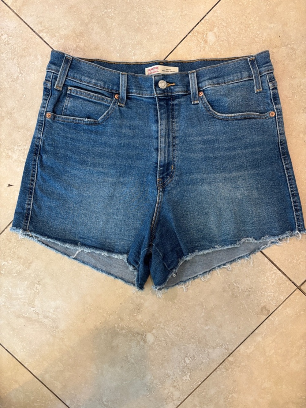Levi's Blue Frayed-Hem High-Waist Denim Shorts